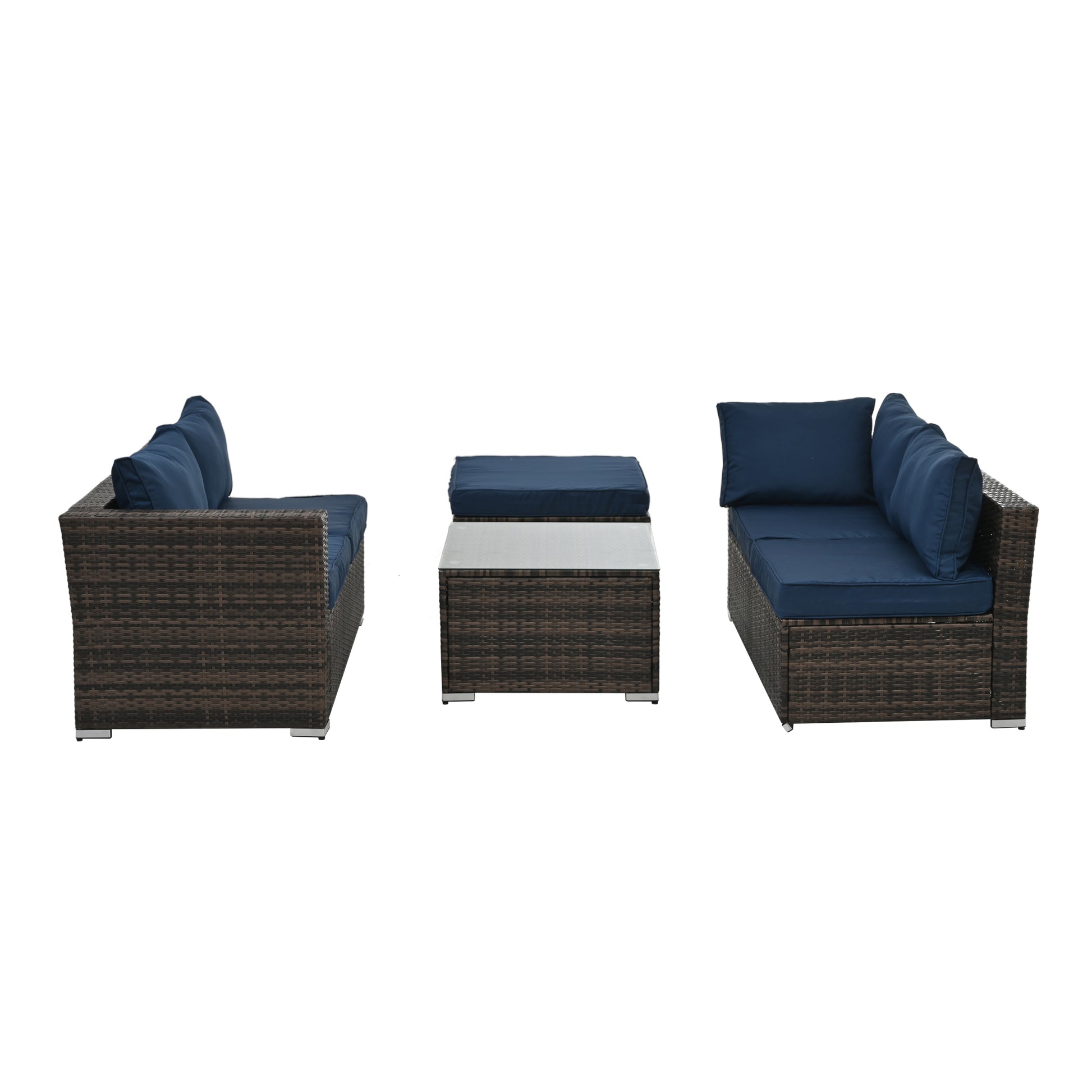 Patio Furniture, Outdoor Furniture, Seasonal Pe Wicker Furniture, 4 Set Wicker Furniture With Tempered Glass Coffee Table Brown Pe Rattan Iron Waterproof Fabric