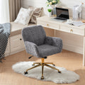 Office Chair,Artificial Rabbit Hair Home Office Chair With Golden Metal Base,Adjustable Desk Chair Swivel Office Chair,Vanity Chair Gray Gray Bedroom Foam Upholstered