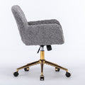 Office Chair,Artificial Rabbit Hair Home Office Chair With Golden Metal Base,Adjustable Desk Chair Swivel Office Chair,Vanity Chair Gray Gray Bedroom Foam Upholstered