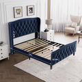 Full Size Bed Frame, Modern Upholstered Platform Bed With Wingback Headboard, Velvet Bed Frame With Wood Slat Support, Easy Assembly, No Box Spring Needed Blue, Full Full Blue Iron