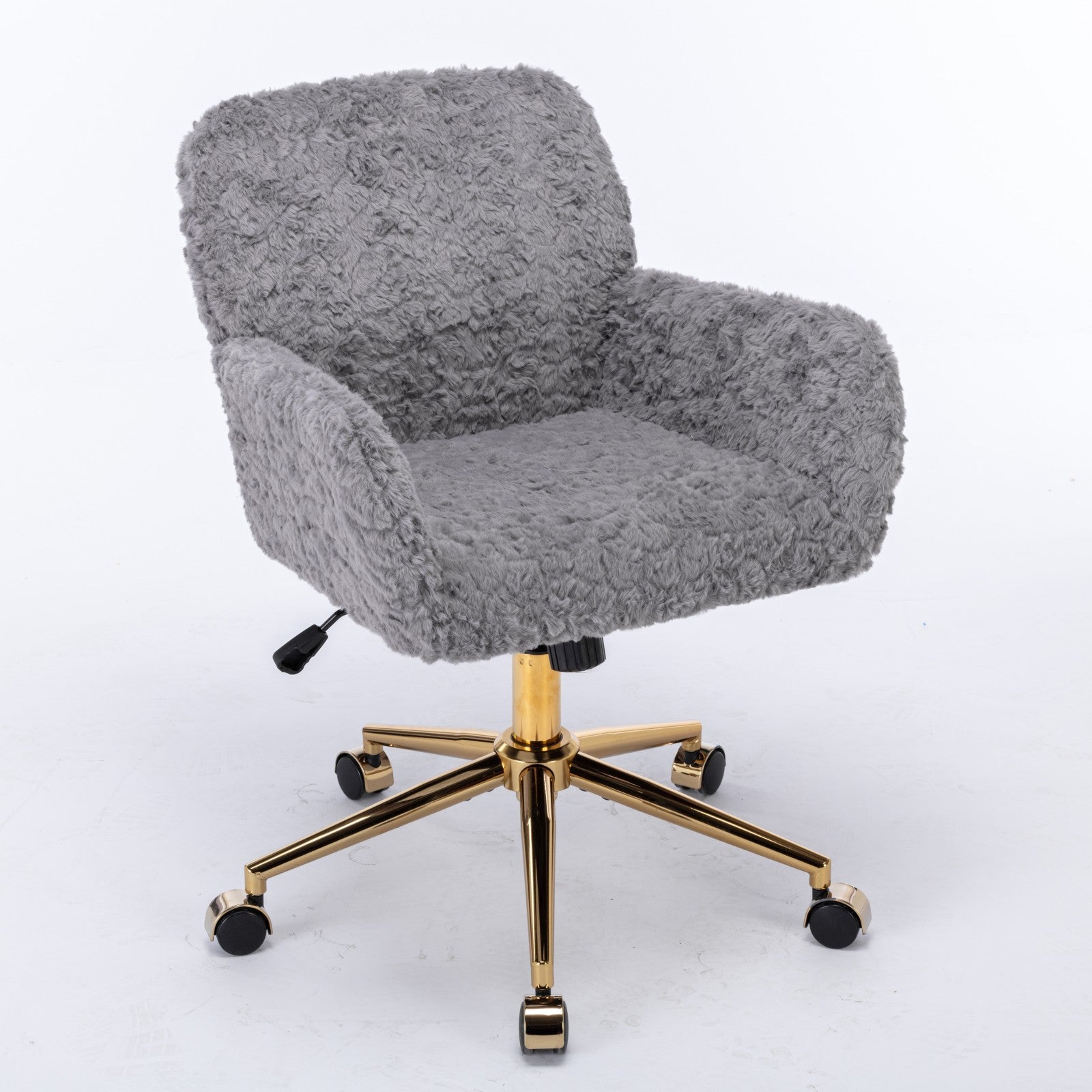 Office Chair,Artificial Rabbit Hair Home Office Chair With Golden Metal Base,Adjustable Desk Chair Swivel Office Chair,Vanity Chair Gray Gray Bedroom Foam Upholstered