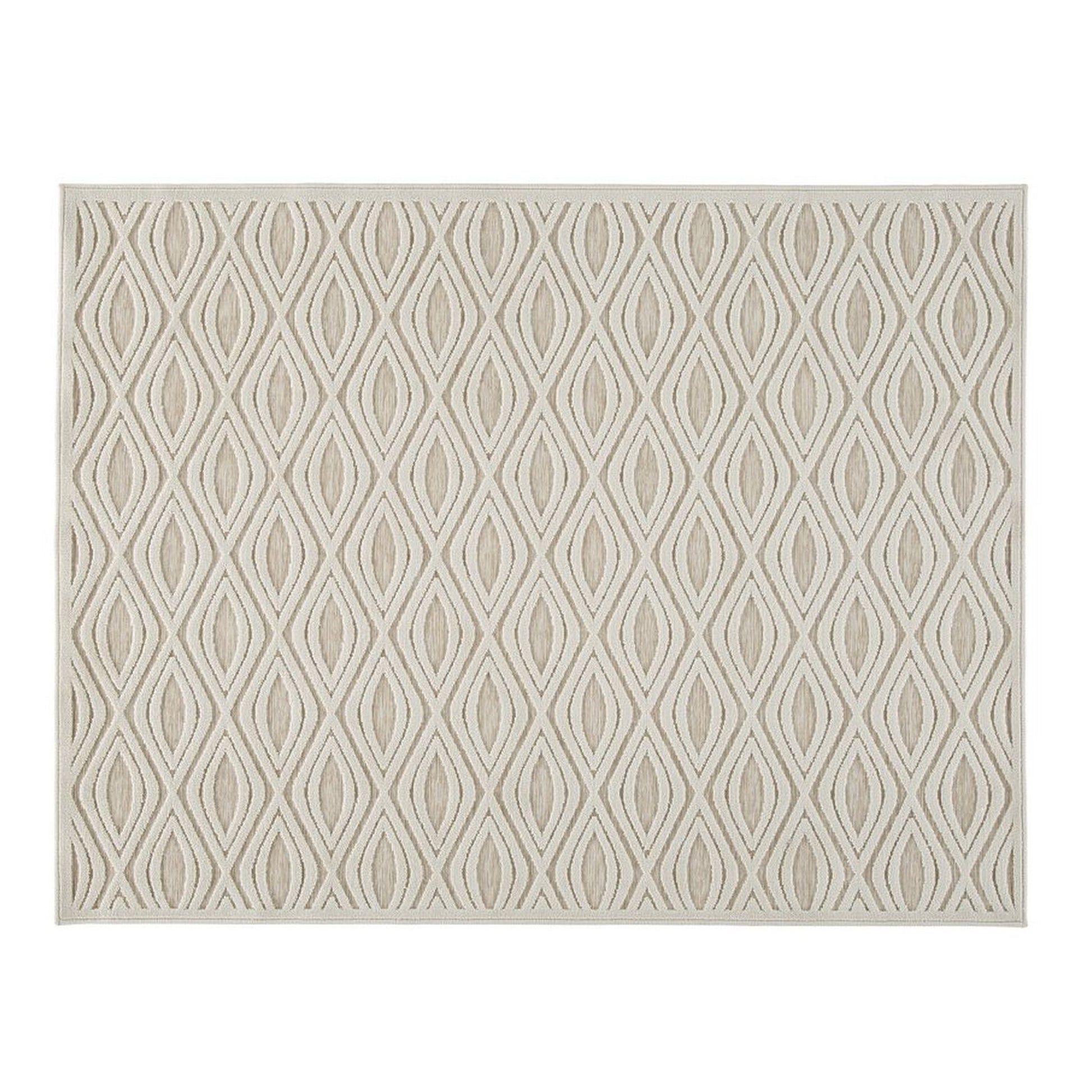 Rectangular Polypropylene Rug With Geometric Pattern, Medium, Beige Beige Fabric