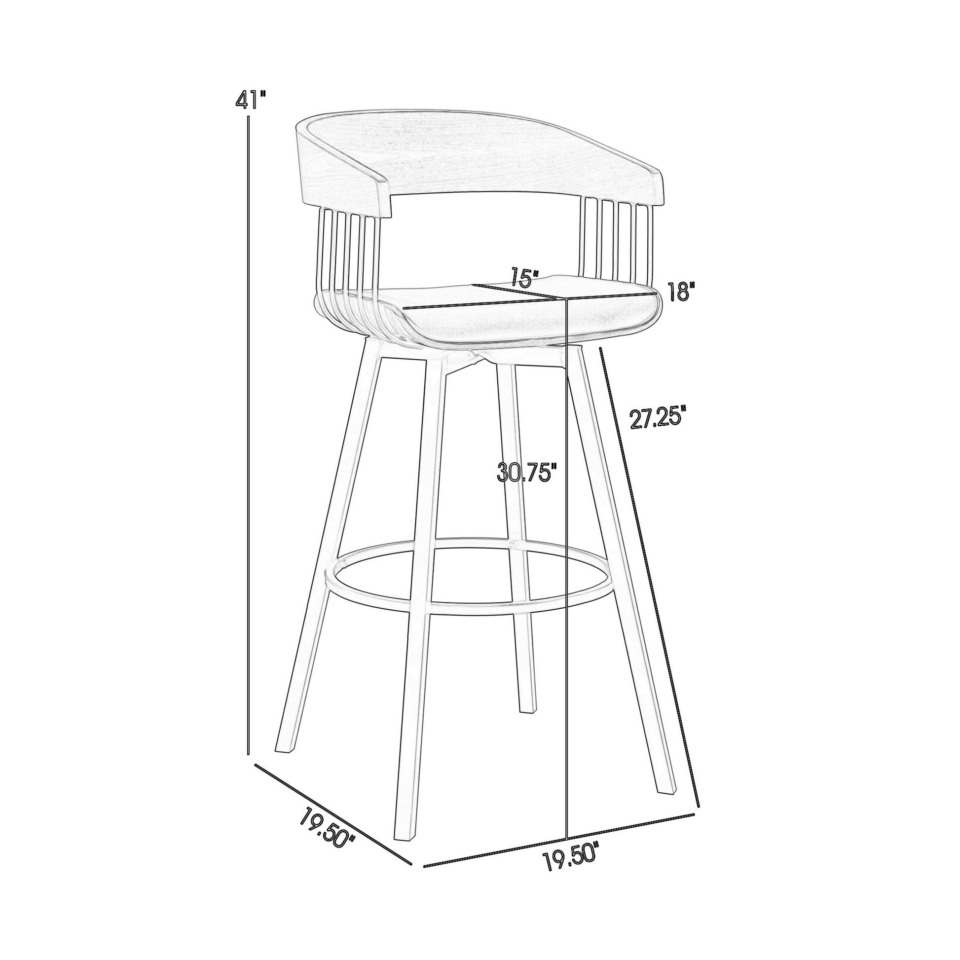 Vera 31 Inch Swivel Barstool Chair, Curved Open Back, Walnut Brown, Gray Black Brown Grey Wood Metal