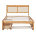 Full Size Elegant Bed Frame With Rattan Headboard And Sockets ,Natural Full Natural Rattan