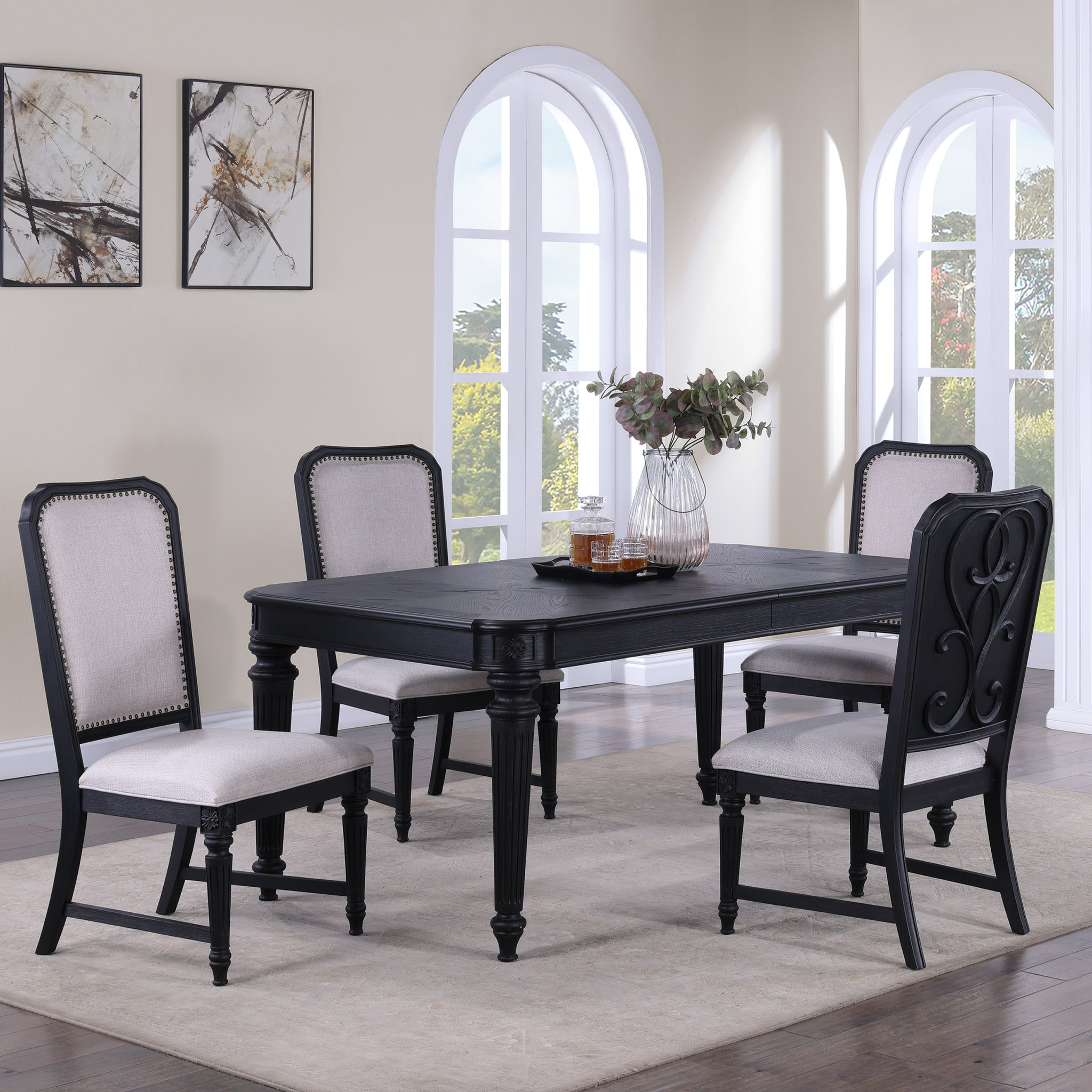 Formal Traditional 5Pc Dining Room Se Dark Brown Finish 18" Extension Leaf Table Tufted Upholstered Chairs Beautiful Carved Legs Dining Room Furniture Wood Wood Dark Brown Seats 4 Wood Dining Room Extendable Modern Rectangular Dining Table With Chair