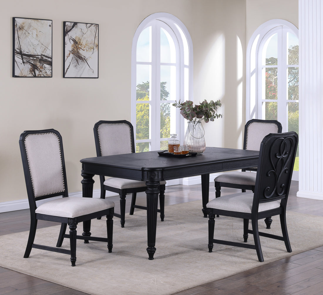 Formal Traditional 5Pc Dining Room Se Dark Brown Finish 18" Extension Leaf Table Tufted Upholstered Chairs Beautiful Carved Legs Dining Room Furniture Wood Wood Dark Brown Seats 4 Wood Dining Room Extendable Modern Rectangular Dining Table With Chair