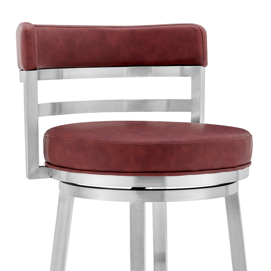 30 Inchcounter Height Barstool, Silver And Red Silver Faux Leather