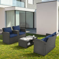 Patio Furniture Sets Dark Gray Seats 4 Pe Rattan Iron Waterproof Fabric