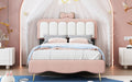 Twin Size Velvet Princess Bed With Bow Knot Headboard,Twin Size Platform Bed With Headboard And Footboard,White Pink Pink Velvet