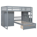 Full Over Twin Bunk Bed With Wardrobe, Drawers, Gray Gray Solid Wood