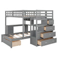 Full Over Twin Bunk Bed With Desk, Drawers And Shelves, Gray Gray Solid Wood