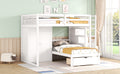 Full Over Twin Bunk Bed With Wardrobe, Drawers, White White Solid Wood