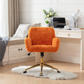 Office Chair,Artificial Rabbit Hair Home Office Chair With Golden Metal Base,Adjustable Desk Chair Swivel Office Chair,Vanity Chair Orange Orange Bedroom Foam Upholstered