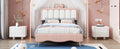 Twin Size Velvet Princess Bed With Bow Knot Headboard,Twin Size Platform Bed With Headboard And Footboard,White Pink Pink Velvet