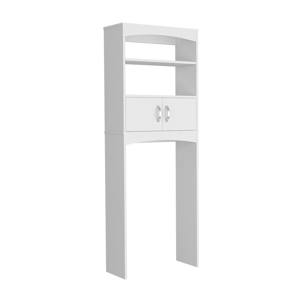 65H" Over The Toilet Double Door Cabinet, Three Shelves, White White Particle Board Particle Board