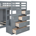 Full Over Twin Bunk Bed With Wardrobe, Drawers, Gray Gray Solid Wood