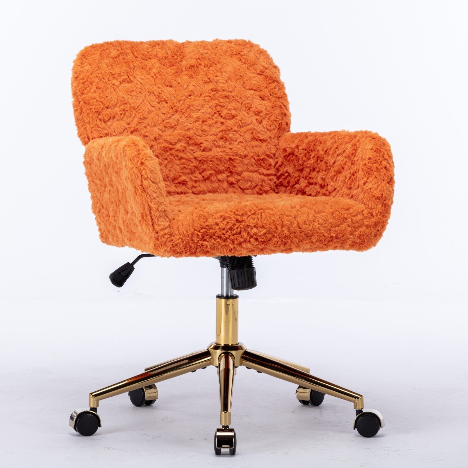 Office Chair,Artificial Rabbit Hair Home Office Chair With Golden Metal Base,Adjustable Desk Chair Swivel Office Chair,Vanity Chair Orange Orange Bedroom Foam Upholstered