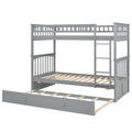 Twin Over Twin Bunk Bed With Twin Size Trundle, Convertible Beds, Gray Box Spring Not Required Twin Gray Bedroom Bunk Solid Wood Mdf