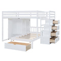 Full Over Twin Bunk Bed With Wardrobe, Drawers, White White Solid Wood