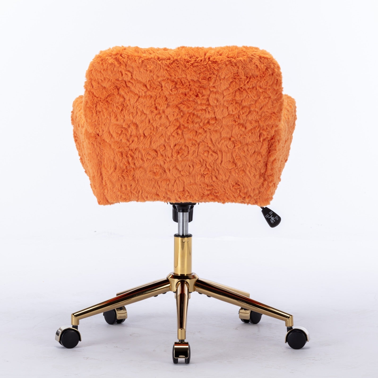 Office Chair,Artificial Rabbit Hair Home Office Chair With Golden Metal Base,Adjustable Desk Chair Swivel Office Chair,Vanity Chair Orange Orange Bedroom Foam Upholstered