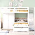 Full Over Twin Bunk Bed With Wardrobe, Drawers, White White Solid Wood