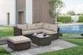 Patio Furniture, Outdoor Furniture, Seasonal Pe Wicker Furniture, 4 Set Wicker Furniture With Tempered Glass Coffee Table Brown Pe Rattan Iron Waterproof Fabric