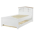 Twin Size Wood Platform Bed With House Shaped Storage Headboard And Trundle, White Box Spring Not Required Twin White Wood Bedroom Bed Frame Solid Wood Mdf