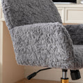 Office Chair,Artificial Rabbit Hair Home Office Chair With Golden Metal Base,Adjustable Desk Chair Swivel Office Chair,Vanity Chair Gray Gray Bedroom Foam Upholstered