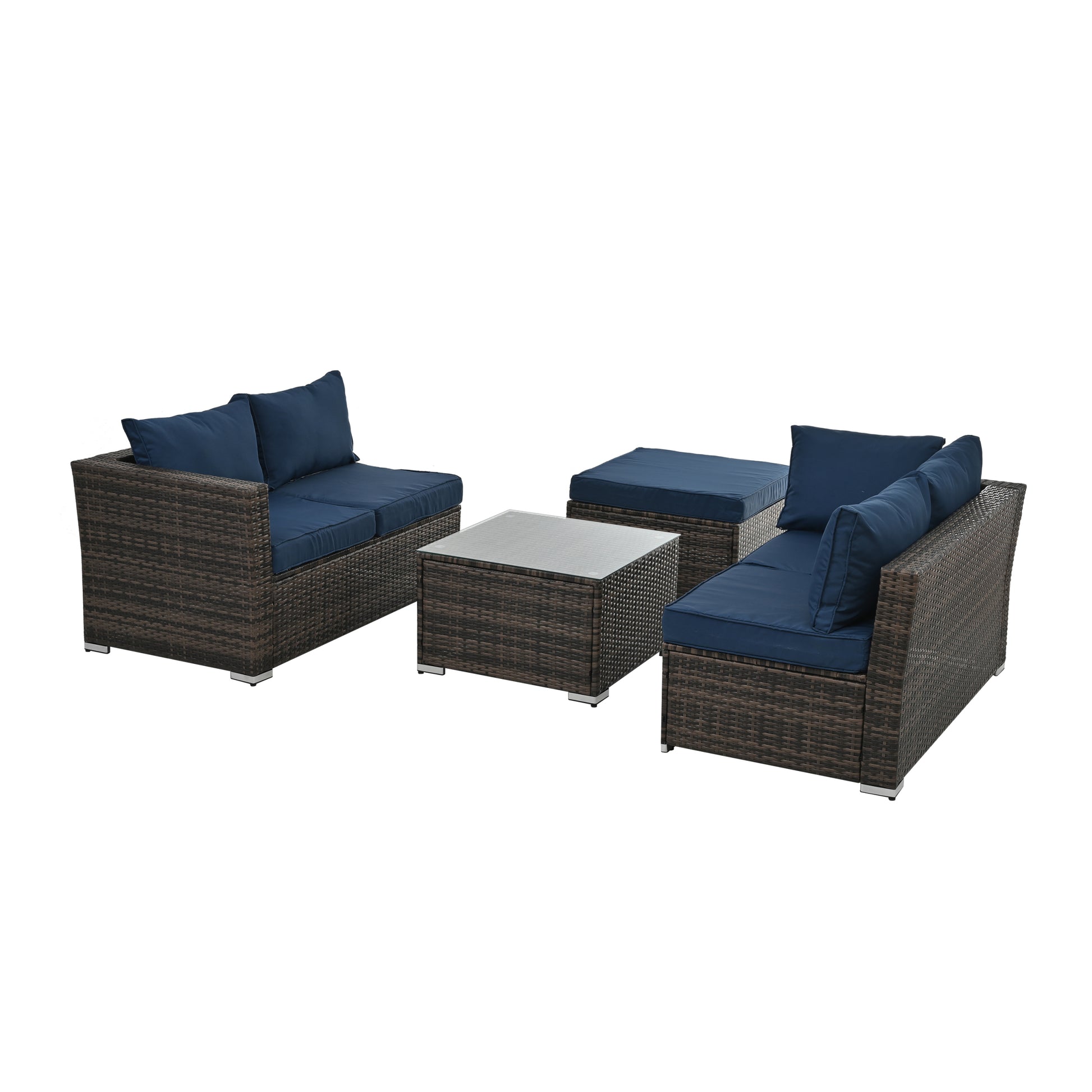 Patio Furniture, Outdoor Furniture, Seasonal Pe Wicker Furniture, 4 Set Wicker Furniture With Tempered Glass Coffee Table Brown Pe Rattan Iron Waterproof Fabric