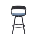 Vera 27 Inch Swivel Counter Stool Chair, Black Open Back, Soft Blue Fabric Black Blue Wood Metal