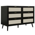 Modern 6 Drawer Dresser Wood Cabinet Black Black Particle Board