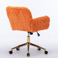 Office Chair,Artificial Rabbit Hair Home Office Chair With Golden Metal Base,Adjustable Desk Chair Swivel Office Chair,Vanity Chair Orange Orange Bedroom Foam Upholstered