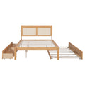 Full Size Elegant Bed Frame With Rattan Headboard And Sockets ,Natural Full Natural Rattan