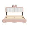 Full Size Velvet Princess Bed With Bow Knot Headboard,Full Size Platform Bed With Headboard And Footboard,White Pink Pink Velvet