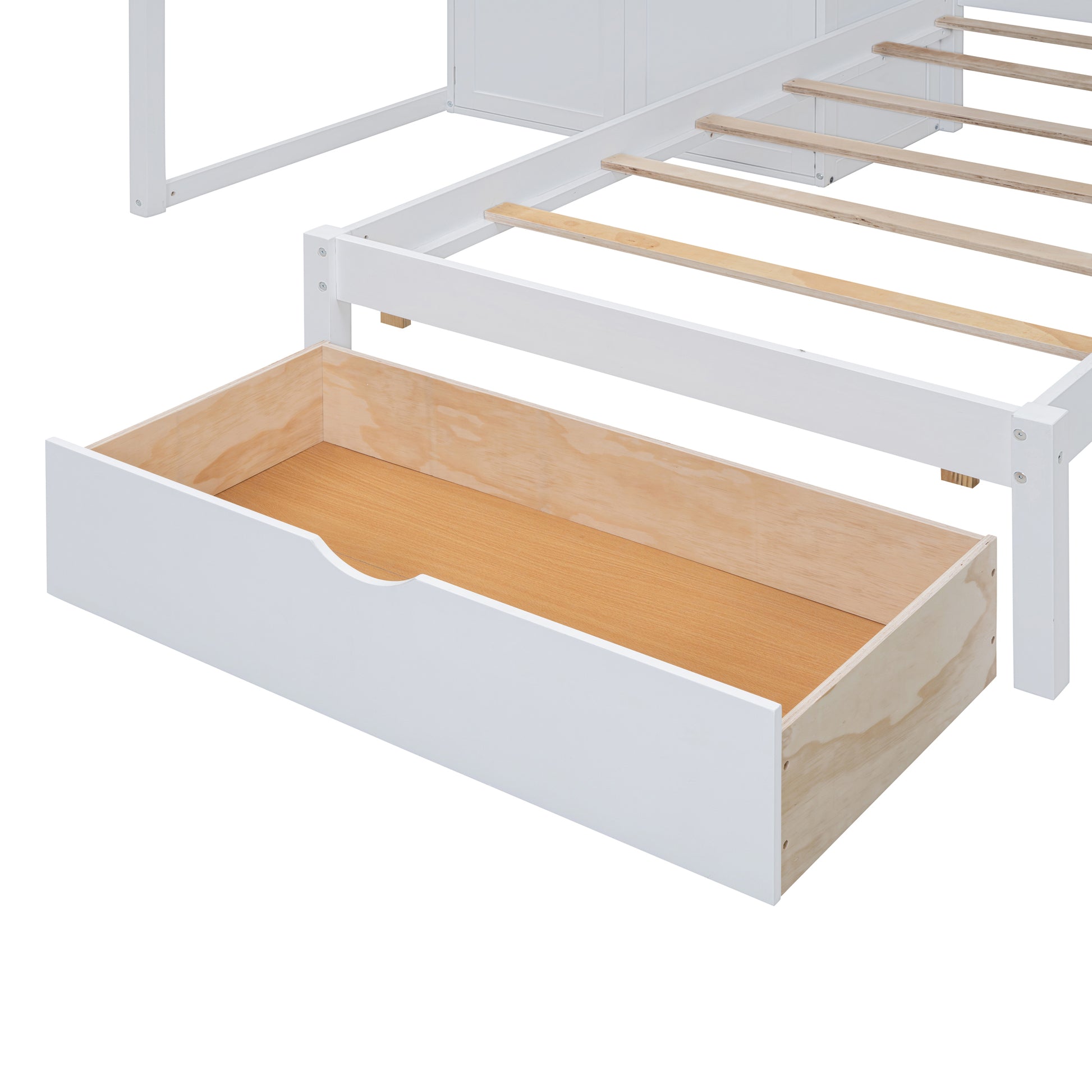 Full Over Twin Bunk Bed With Wardrobe, Drawers, White White Solid Wood