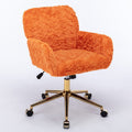 Office Chair,Artificial Rabbit Hair Home Office Chair With Golden Metal Base,Adjustable Desk Chair Swivel Office Chair,Vanity Chair Orange Orange Bedroom Foam Upholstered