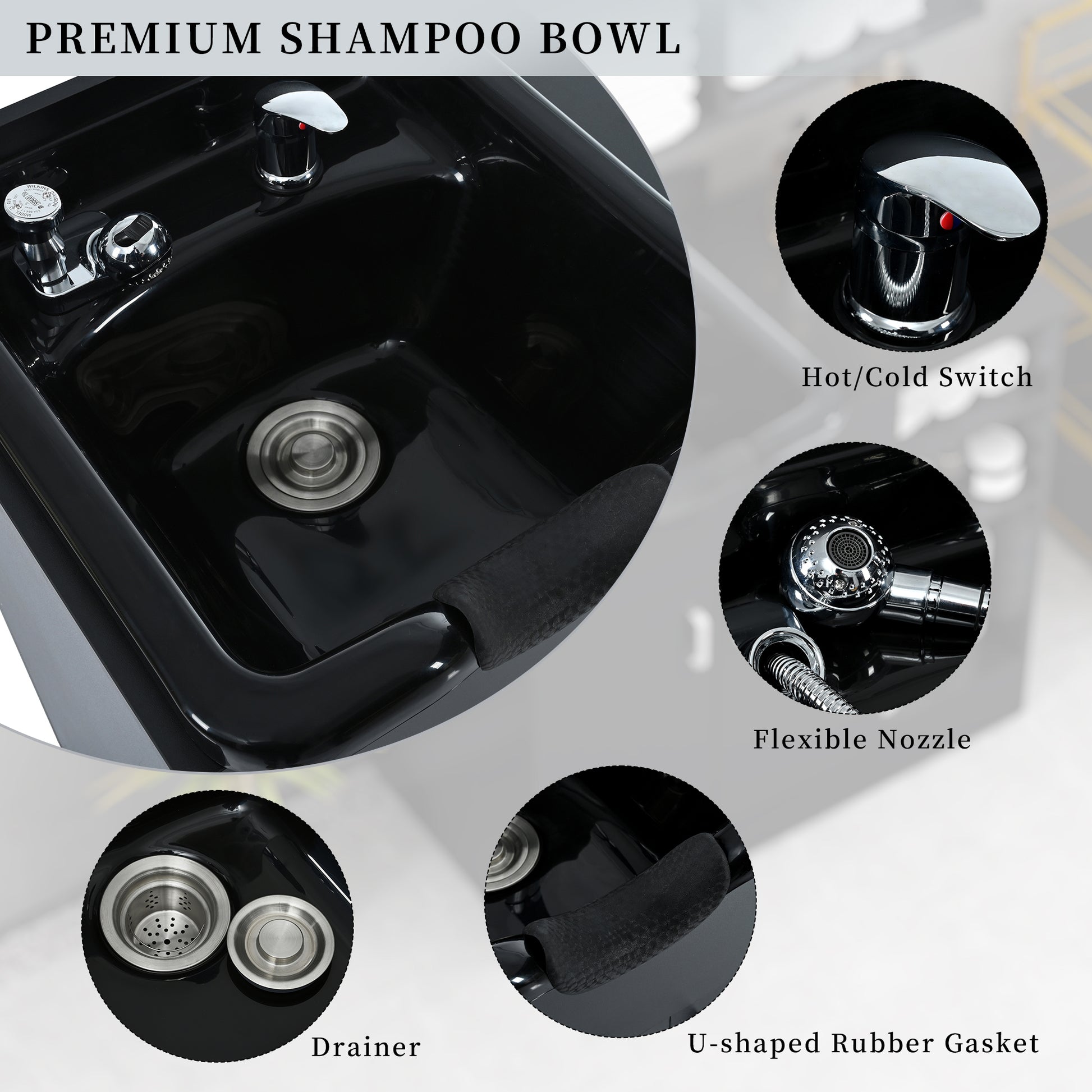 Shampoo Backwash Station For Salons,Salon Station With Shampoo Bowl & Storage Layer,Salon Equipment For Spa Beauty Black Classic,Modern Abs Steel Q235 Wood Pvc