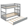 Twin Over Twin Bunk Bed With Twin Size Trundle, Convertible Beds, Gray Box Spring Not Required Twin Gray Bedroom Bunk Solid Wood Mdf