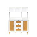 Cabinet With Rattan Door And 3 Drawers,Floor Cabinet With Storage,Buffet Cabinet For Living Room, Dining Room, Entryway White Mdf