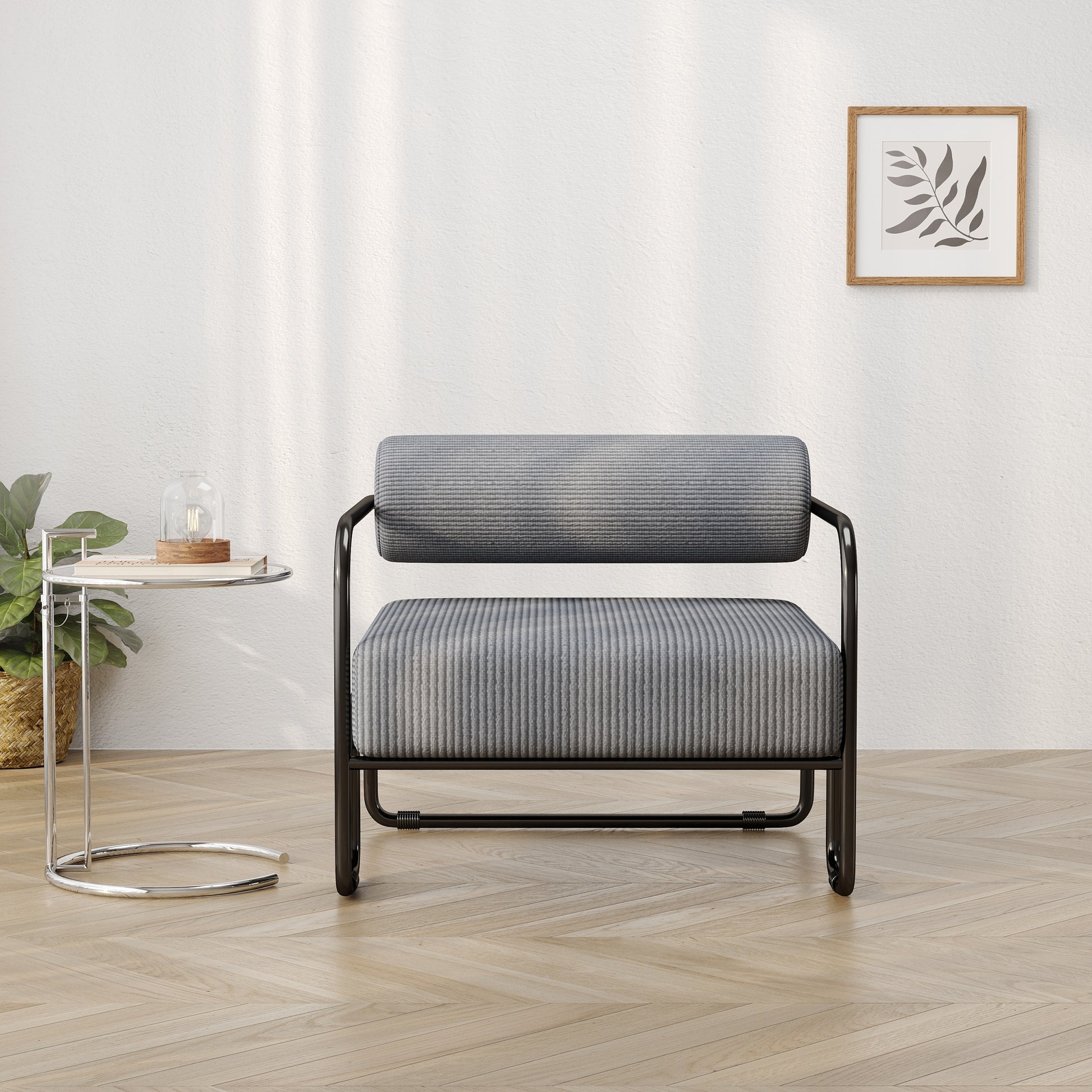 Living Room Iron Sofa Chair, Lazy Individual Chair, Balcony Leisure Chair Color: Gary Grey Corduroy