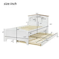 Twin Size Wood Platform Bed With House Shaped Storage Headboard And Trundle, White Box Spring Not Required Twin White Wood Bedroom Bed Frame Solid Wood Mdf