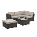 Patio Furniture, Outdoor Furniture, Seasonal Pe Wicker Furniture, 4 Set Wicker Furniture With Tempered Glass Coffee Table Brown Pe Rattan Iron Waterproof Fabric