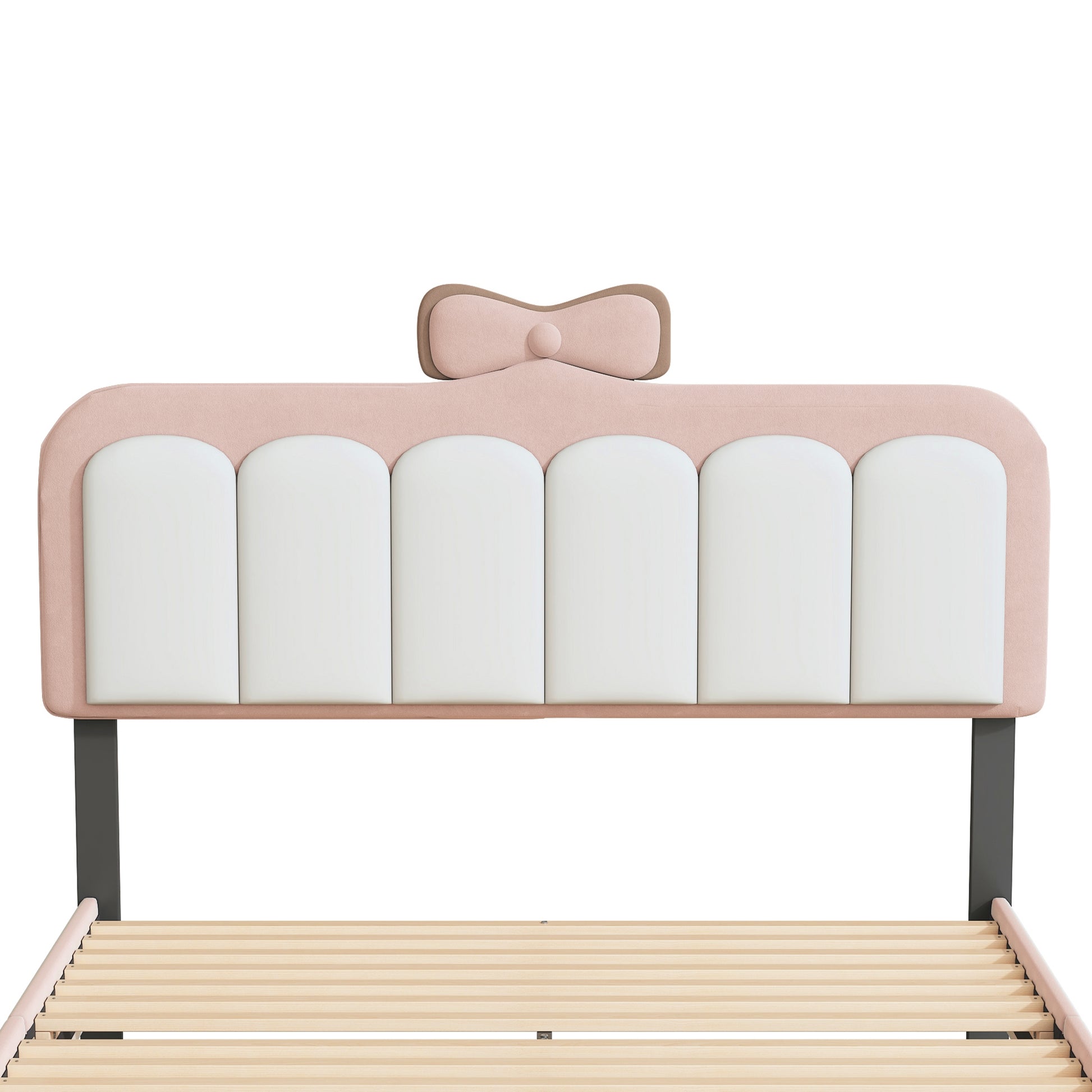 Full Size Velvet Princess Bed With Bow Knot Headboard,Full Size Platform Bed With Headboard And Footboard,White Pink Pink Velvet