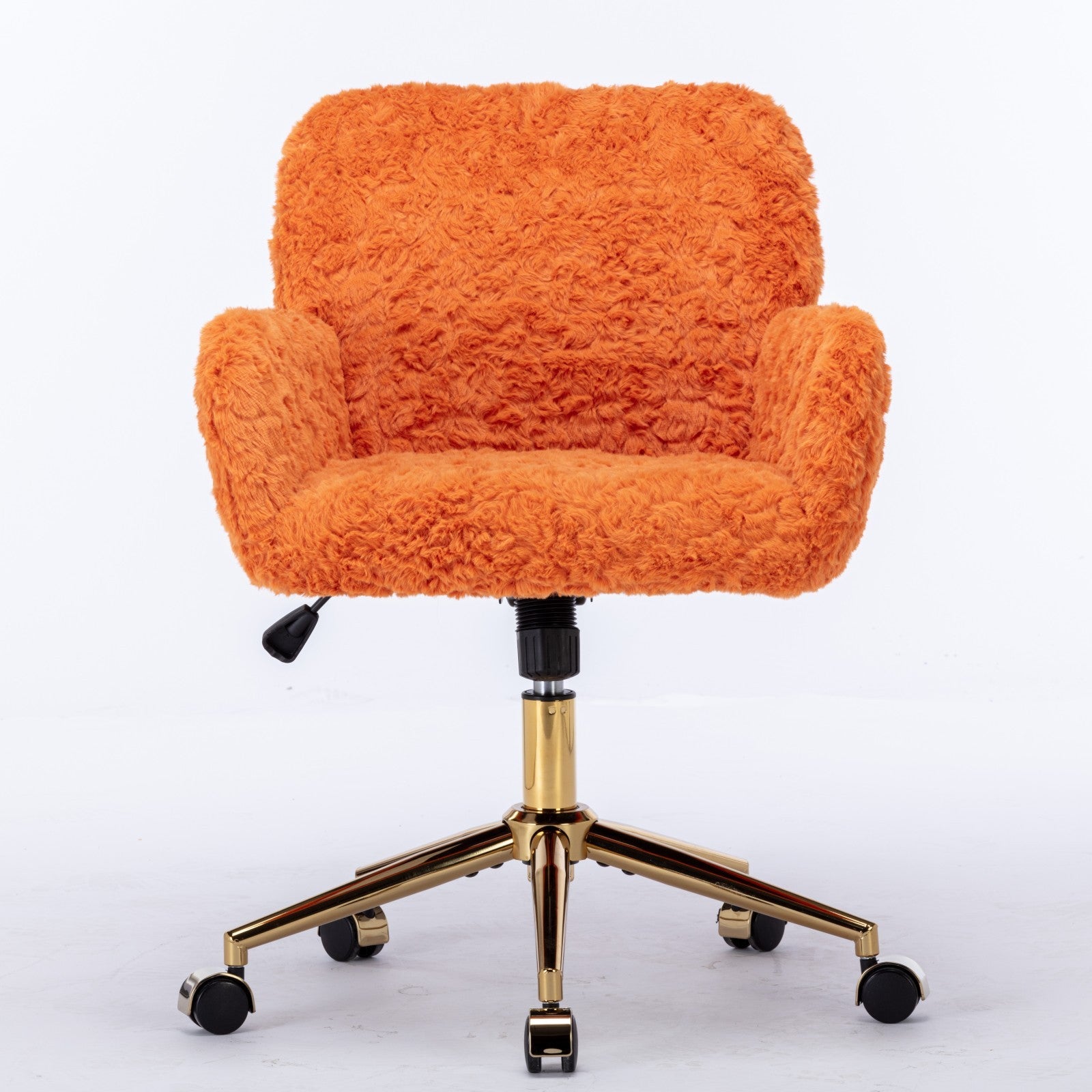 Office Chair,Artificial Rabbit Hair Home Office Chair With Golden Metal Base,Adjustable Desk Chair Swivel Office Chair,Vanity Chair Orange Orange Bedroom Foam Upholstered