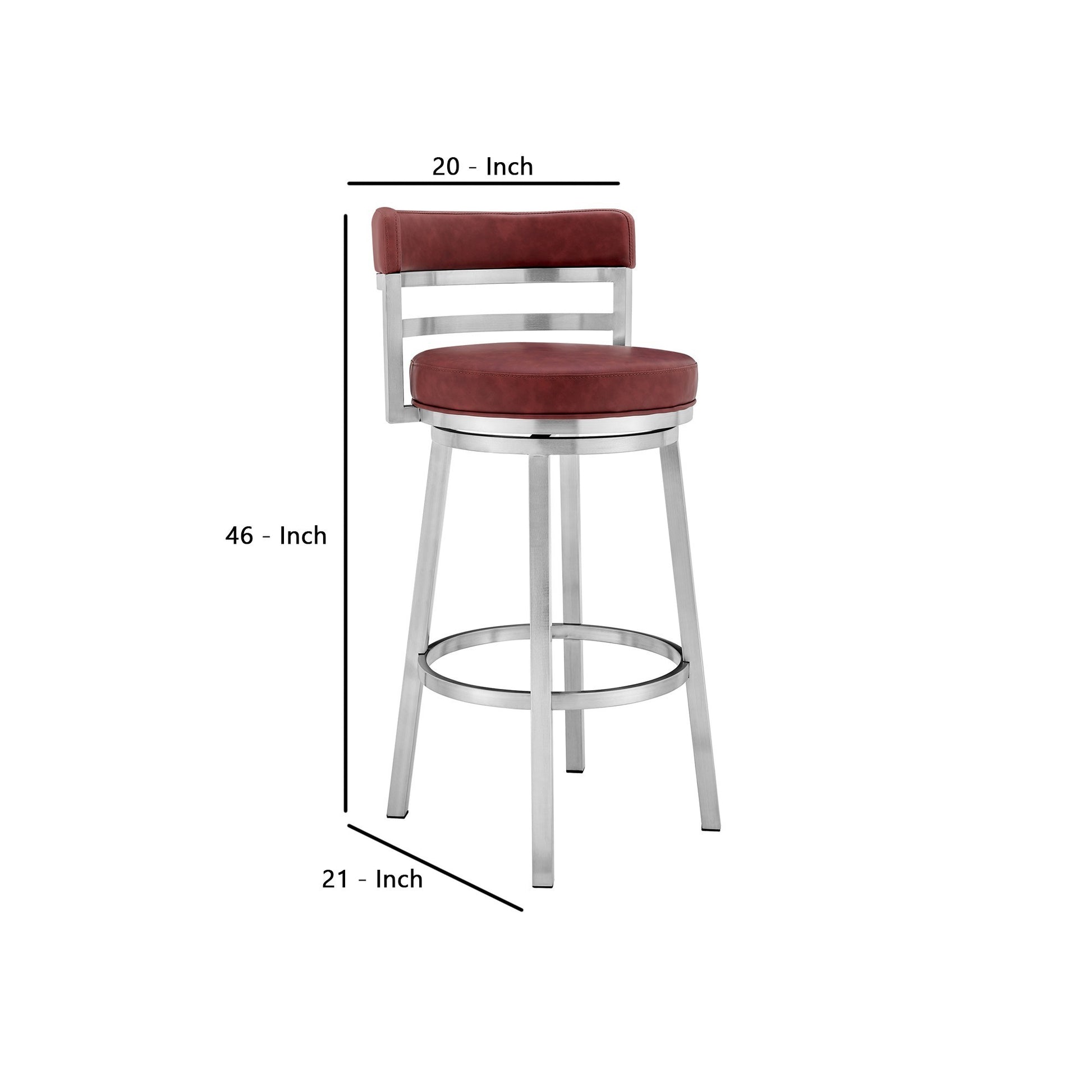 30 Inchcounter Height Barstool, Silver And Red Silver Faux Leather