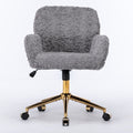 Office Chair,Artificial Rabbit Hair Home Office Chair With Golden Metal Base,Adjustable Desk Chair Swivel Office Chair,Vanity Chair Gray Gray Bedroom Foam Upholstered