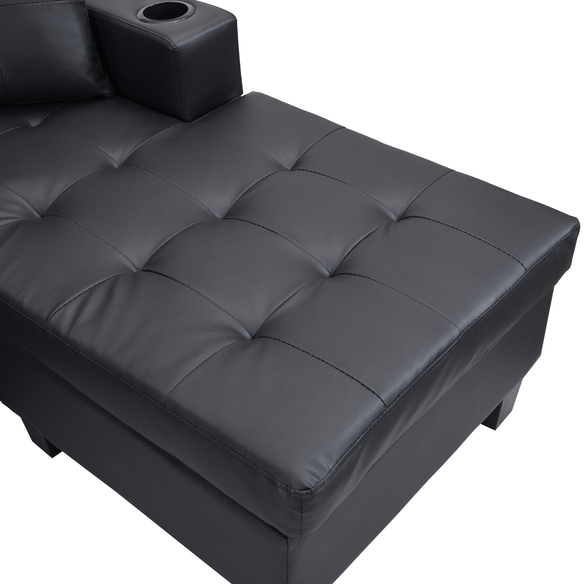 Sectional Sofa Set For Living Room With L Shape Chaise Lounge ,Cup Holder And Left Or Right Hand Chaise Modern 4 Seat Black Black Pu