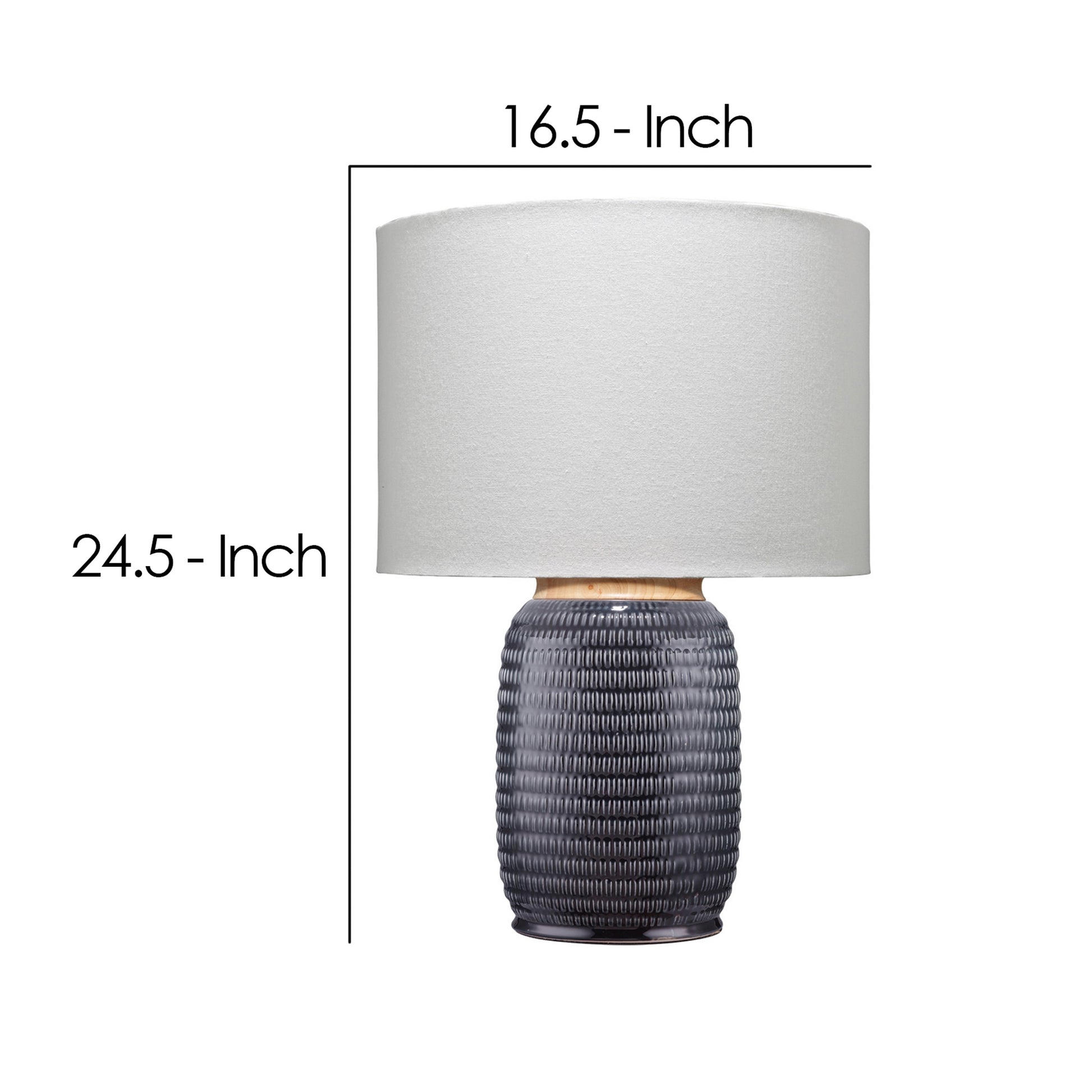 Table Lamp With Ribbed Ceramic Body And Fabric Shade, Gray Gray Ceramic