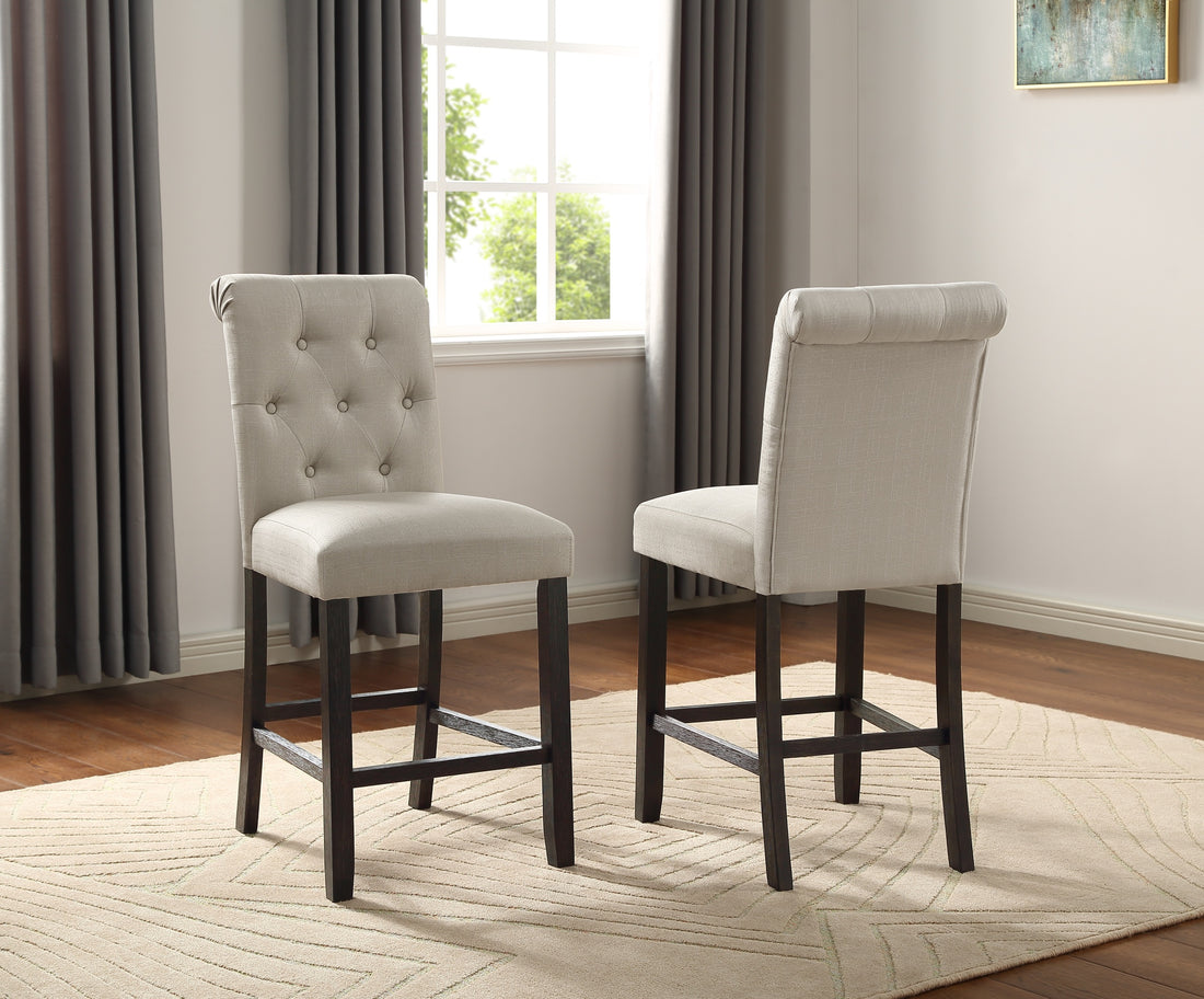 Leviton Solid Wood Tufted Asons Counter Height Stool, Set Of 2, Tan Tan Polyester Blend