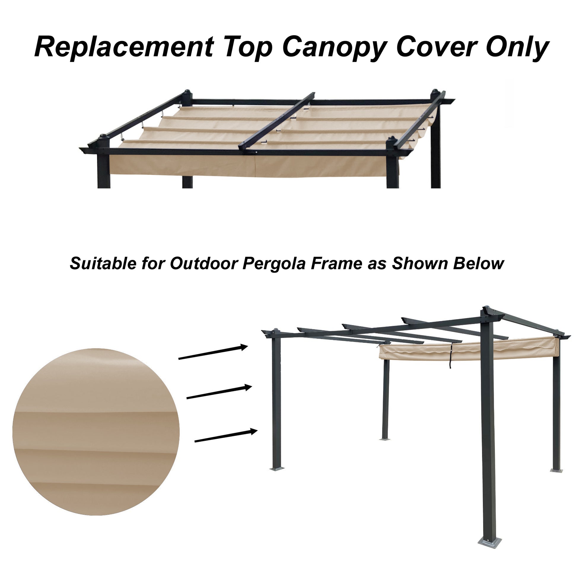 Replacement Canopy Top Cover Fabric For 13 X 10 Ft Outdoor Patio Retractable Pergola Sun Shelter Canopy Khaki Khaki Polyester